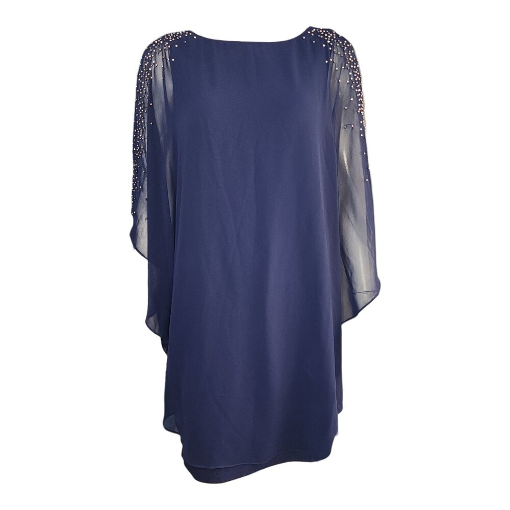 Xscape Dress Womens Size 8 Blue Beaded Split Sleeve Evening Sheer‎ Evening Flowy